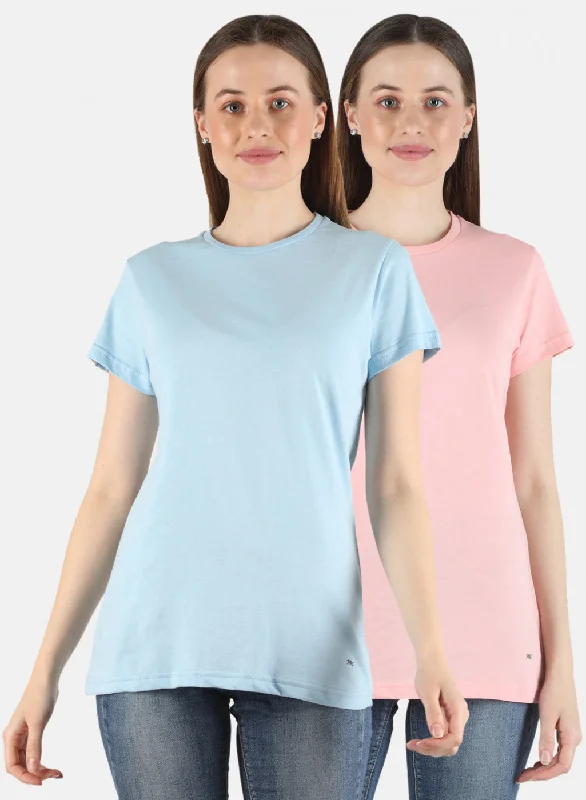 Women Peach & Blue Plain 2 Pc Top Set