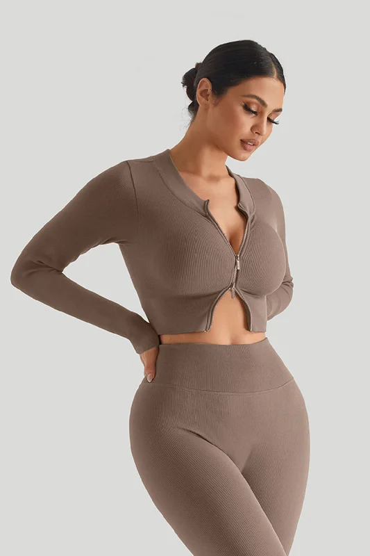 Ribbed Two-Way Zipper Yoga Top