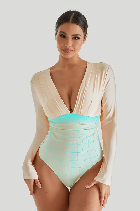 Shiny Fabrics Bodysuit With Built-in Shapewear