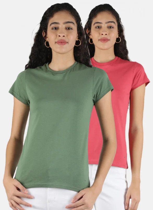 Women Green & Pink Plain Top 2 PCs