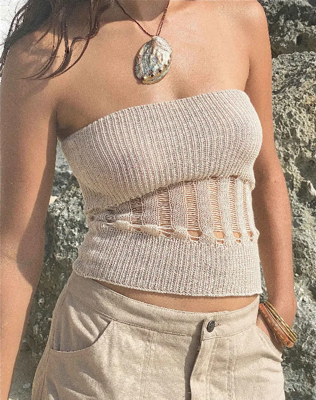 Camille Knitted Tube Top in Neutral