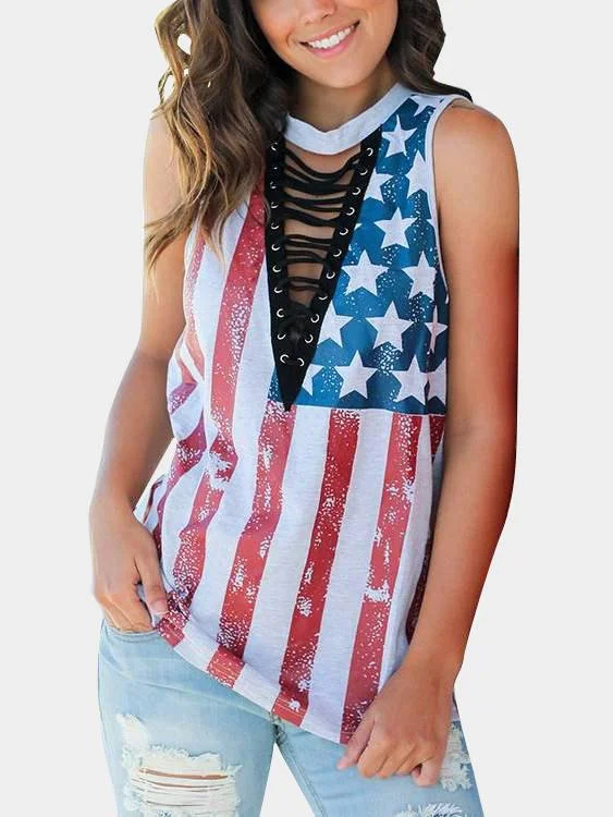 Custom Round Neck Stripe Star Sleeveless Tank Top