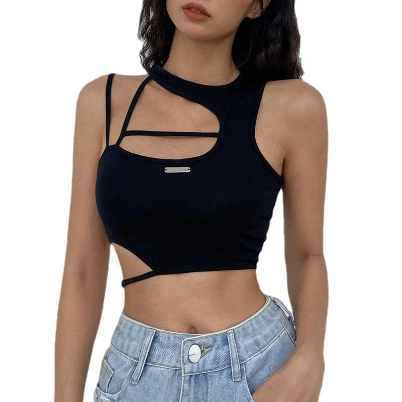 Women's Punk Slim Fitted Irregular Cutout Crop Top