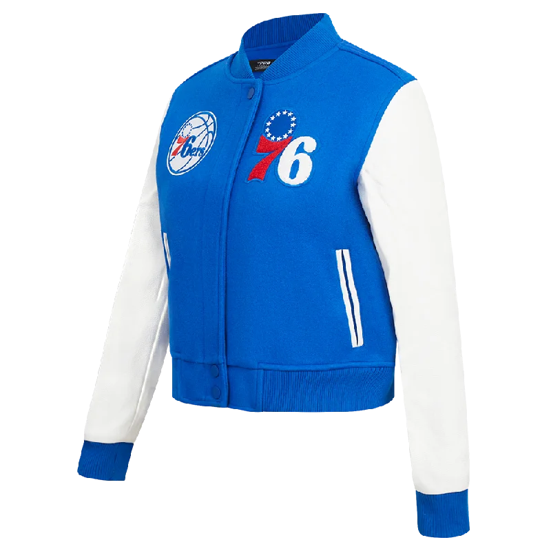 NBA PHILADELPHIA 76ERS CLASSIC WOMEN'S WOOL VARSITY JACKET (ROYAL BLUE/WHITE)