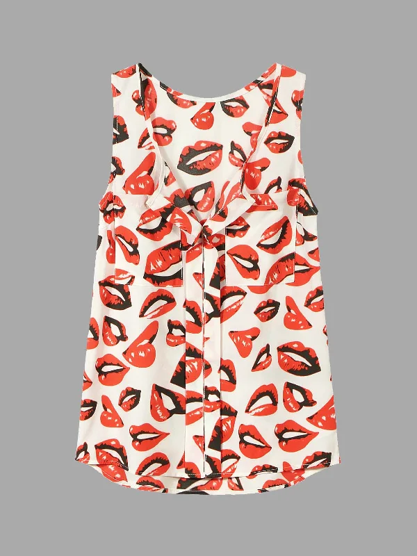 Custom V-Neck Lip Print Cami Top With Utility Pocket