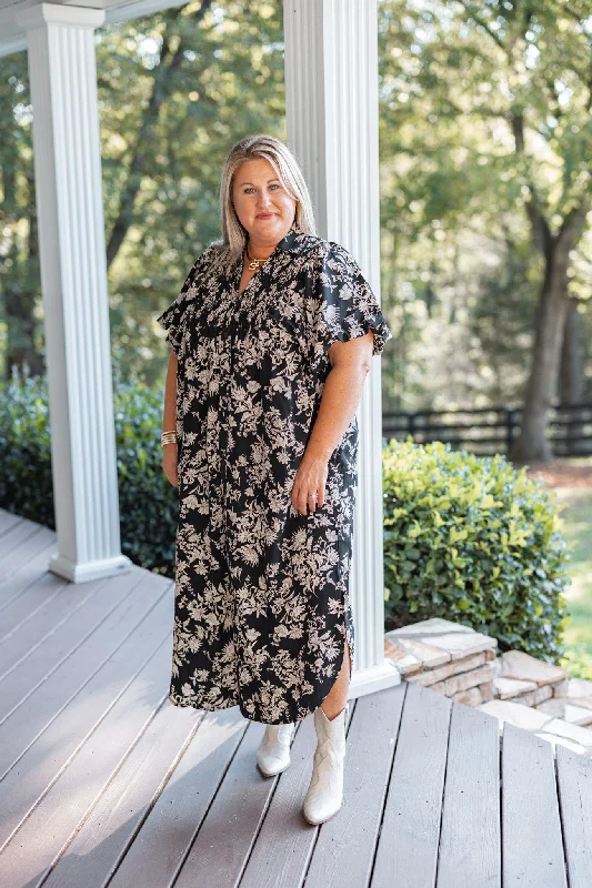 Floral Whispers Black Maxi Dress