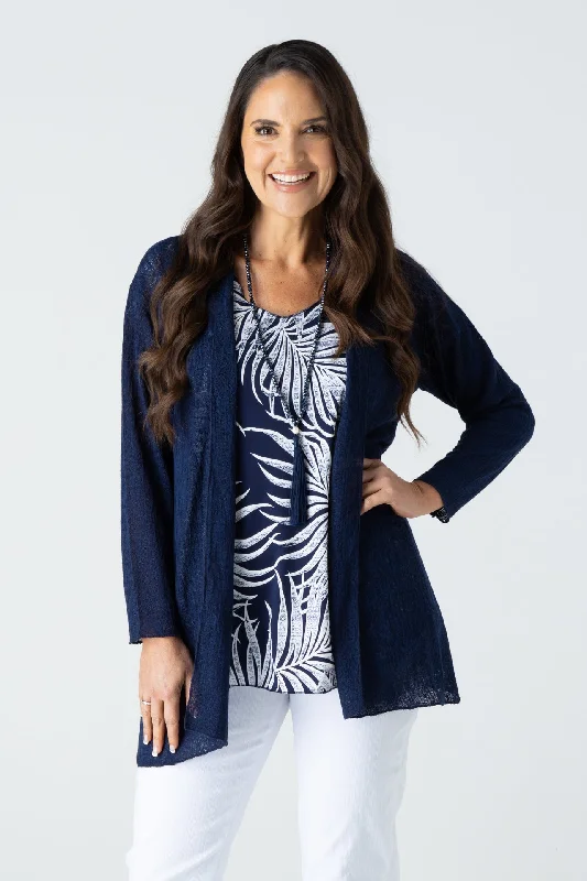 Navy Haven Poly Rayon Long Sleeve Cardigan