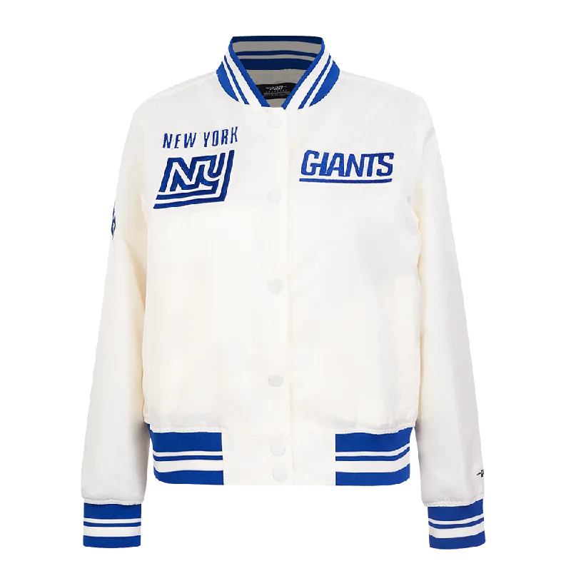 NFL NEW YORK GIANTS RETRO CLASSIC WOMEN'S RIB SATIN JACKET (EGGSHELL/DODGER BLUE)