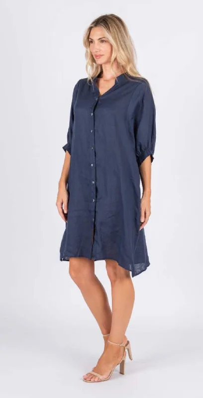 Annya Navy Linen Dress