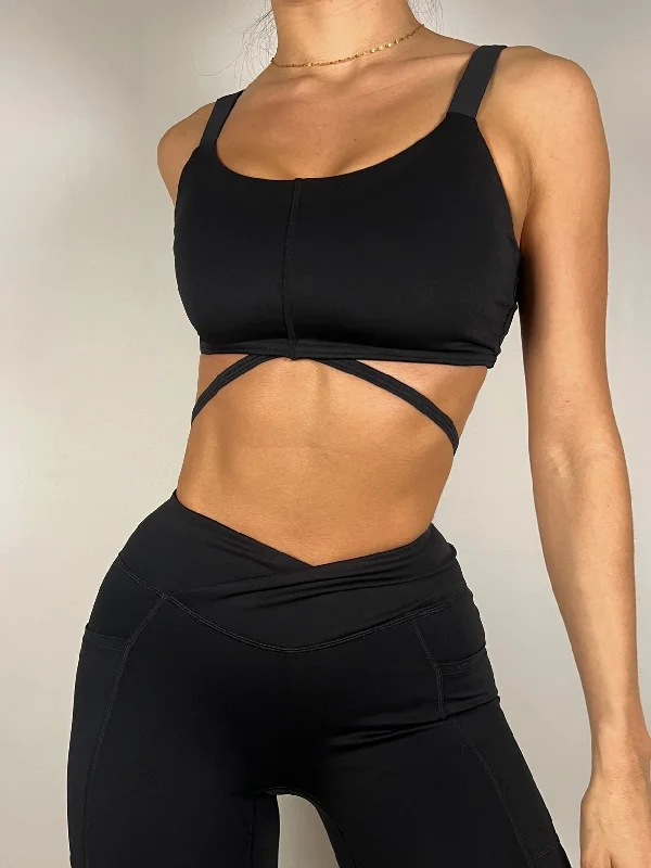 Onyx Black Strapped Sports bra