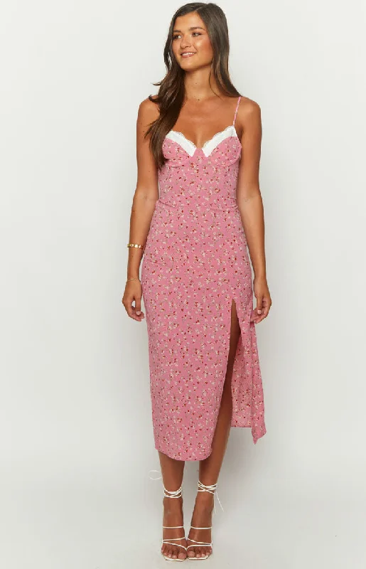 Kinsley Pink Floral Midi Dress