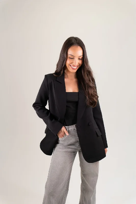 Nadia Longline Lapel Blazer In Black