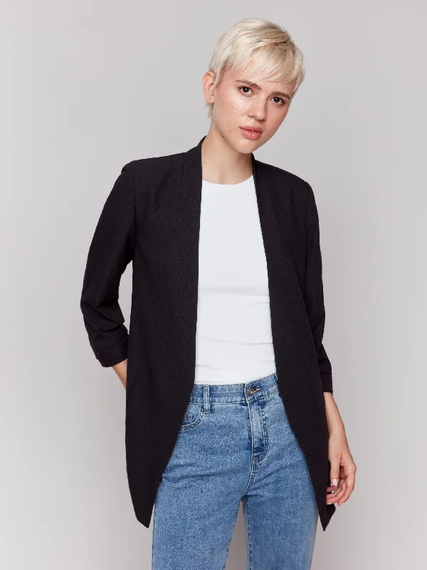 Crepe Open Front Blazer - Black