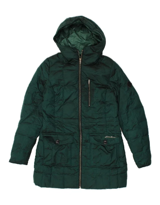 EDDIE BAUER Womens Hooded Padded Jacket UK 10 Small Green Nylon