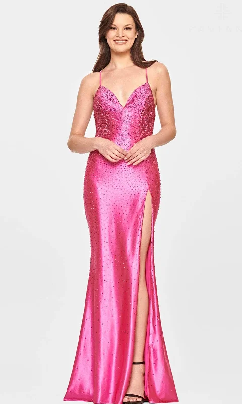 Faviana S10801 - Deep V-Neck Satin Evening Gown