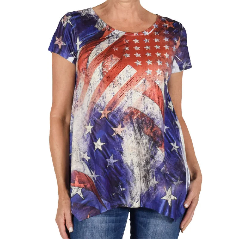 Women's Made in USA Rhinestones Stars and Stripes T-Shirt