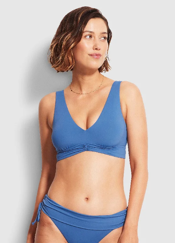 Seafolly "V" Neck Crop Top - Marina Blue