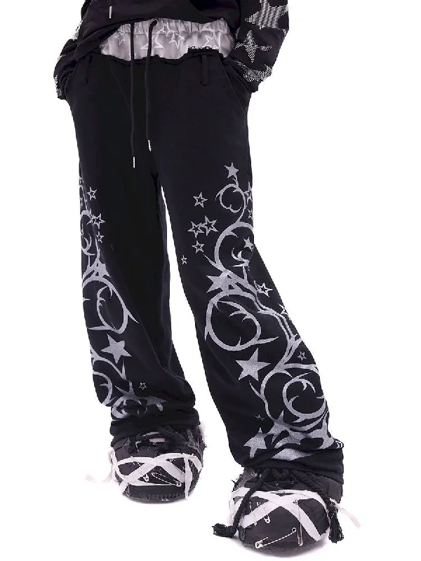 Glitter Print False Two Piece SweatPants [S0000011246]