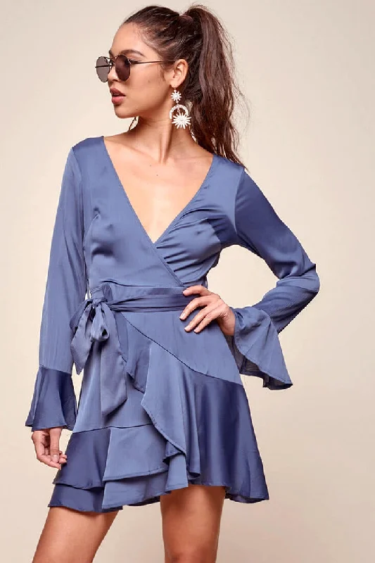 Khandi Peek-a-Boo Back Wrap Dress Midnight Blue