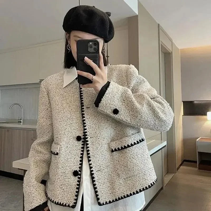 Light Grey Cropped Tweed Jackets Women