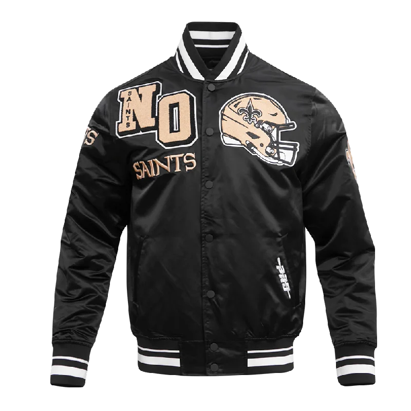 NFL NEW ORLEANS SAINTS MASHUP MEN'S RIB SATIN JACKET (BLACK)