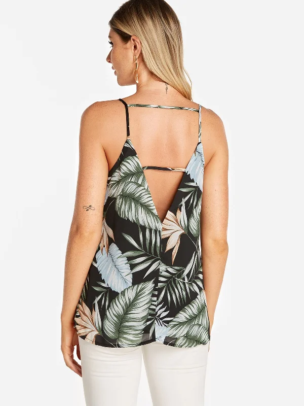 Custom V-Neck Floral Print Sleeveless Camis