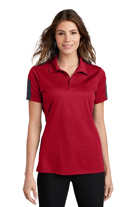 Sport-Tek Womens Active Mesh Moisture Wicking Short Sleeve Polo Shirt - True Red/Grey - Closeout