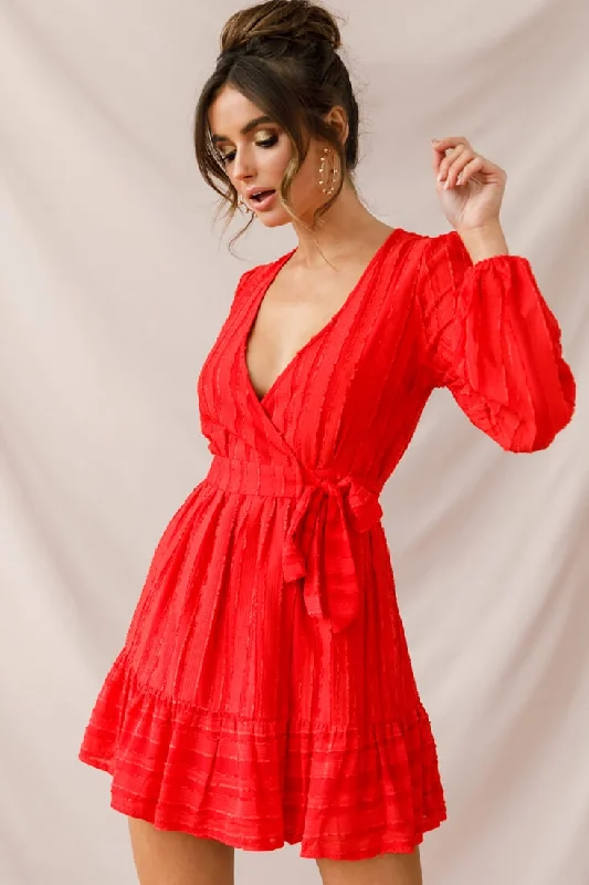 Rubi Textured Wrap Dress Red