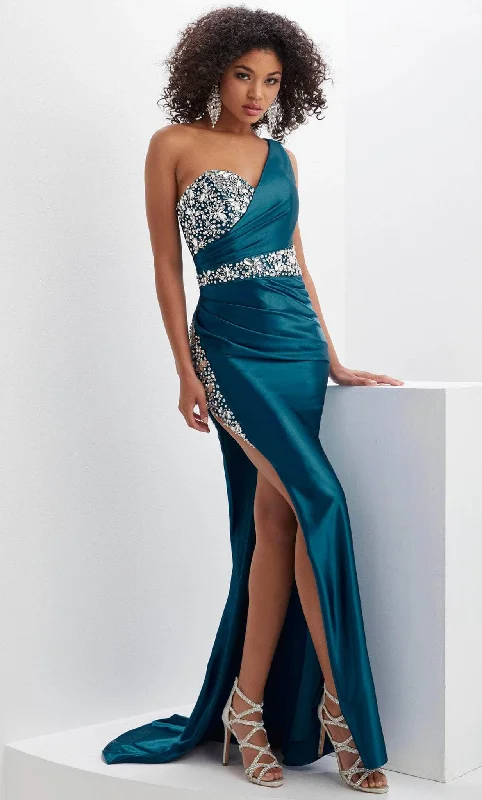 Panoply 14141 - Asymmetric Neck High Slit Evening Gown