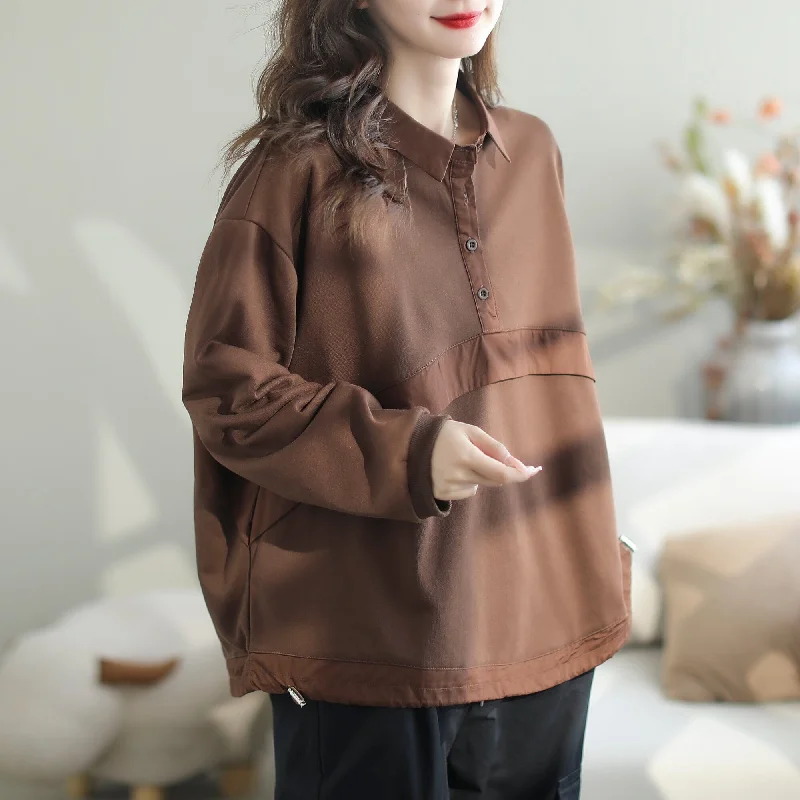 Autumn Loose Patchwork Cotton Polo Neck Sweater