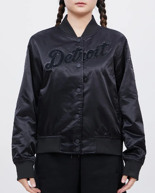 MLB DETROIT TIGERS TRIPLE BLACK WOMEN'S SATIN JACKET (TRIPLE BLACK)