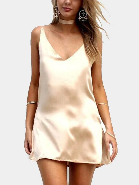 Wholesale V-Neck Plain Backless Spaghetti Strap Sleeveless Mini Dress