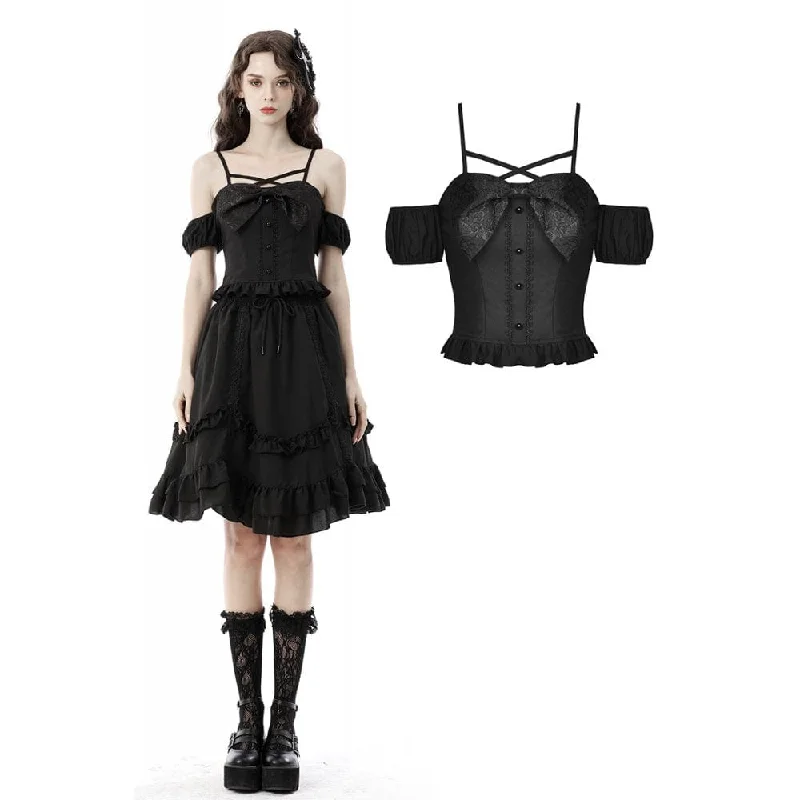 Women's Gothic Lolita Off Shoulder Bowknot Short Sleeved Crop Top