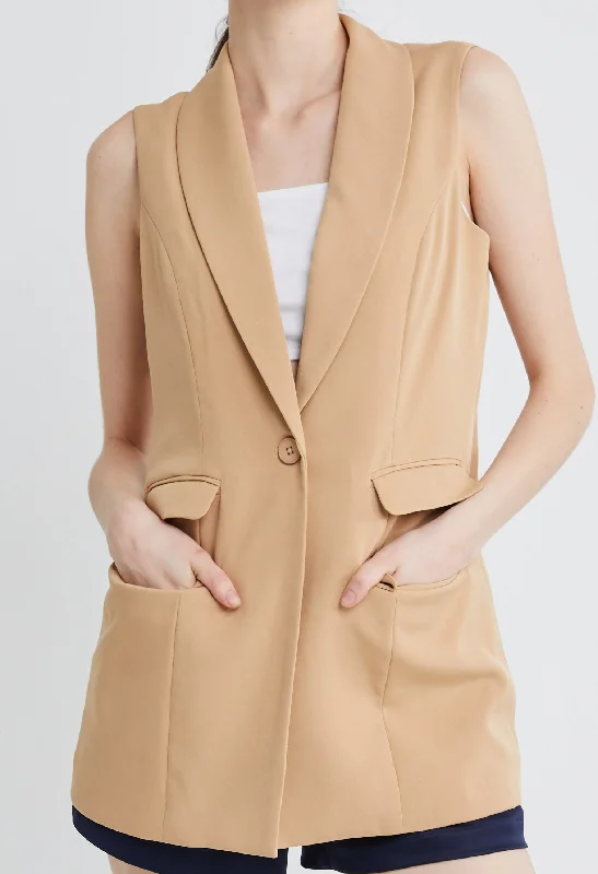 Sleeveless Double Pocket Blazer Vest