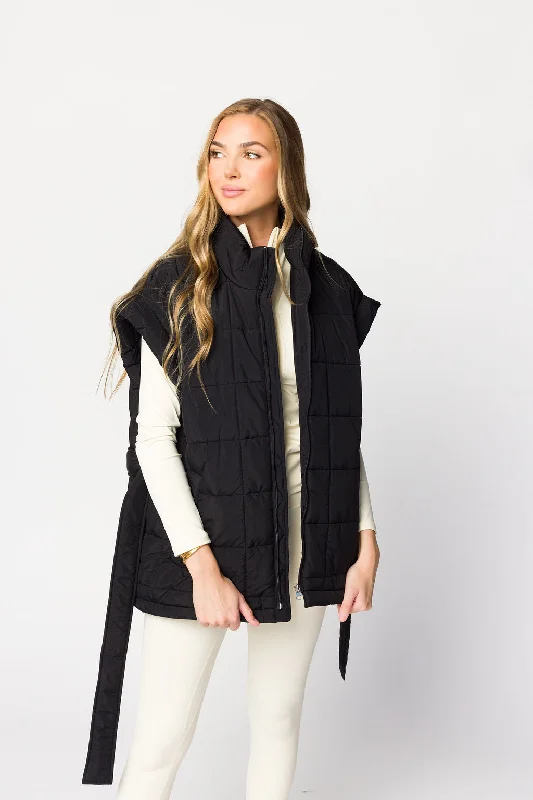 Dolly Black Puffer Vest with Belt