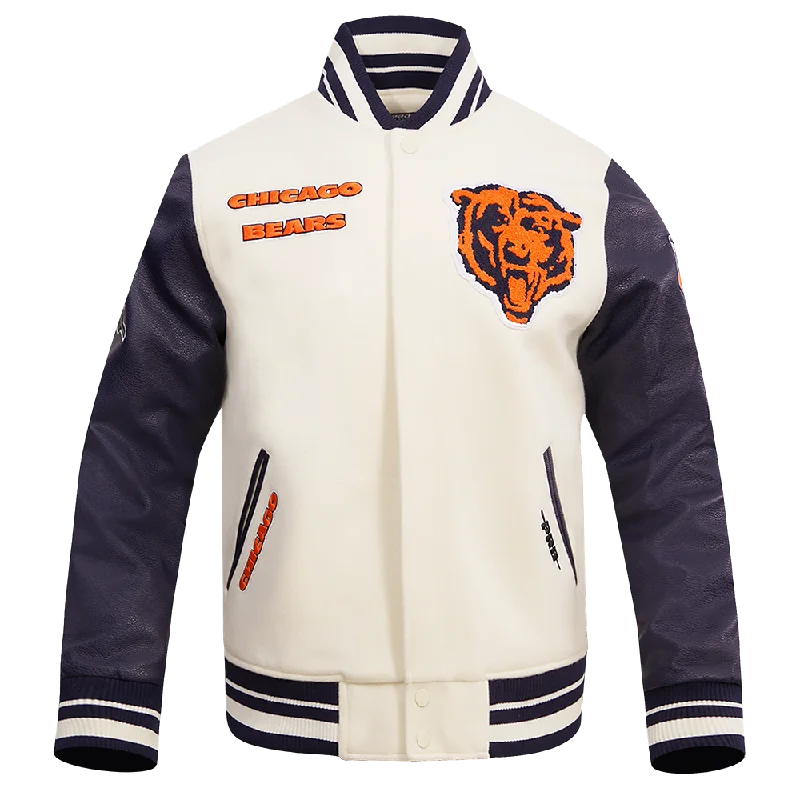 NFL CHICAGO BEARS RETRO CLASSIC MEN'S RIB WOOL VARSITY JACKET (EGGSHELL/MIDNIGHT NAVY)