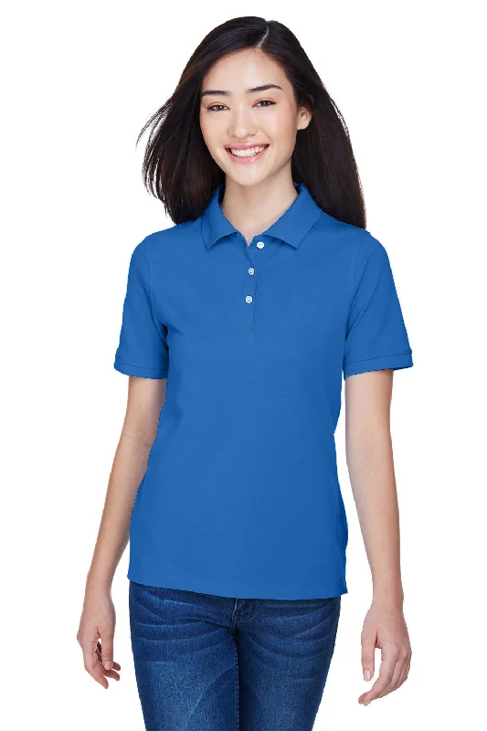 Harriton Womens Easy Blend Wrinkle Resistant Short Sleeve Polo Shirt - True Royal Blue