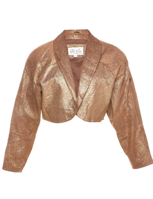 Cropped Shiny Coppper Leather Jacket - L