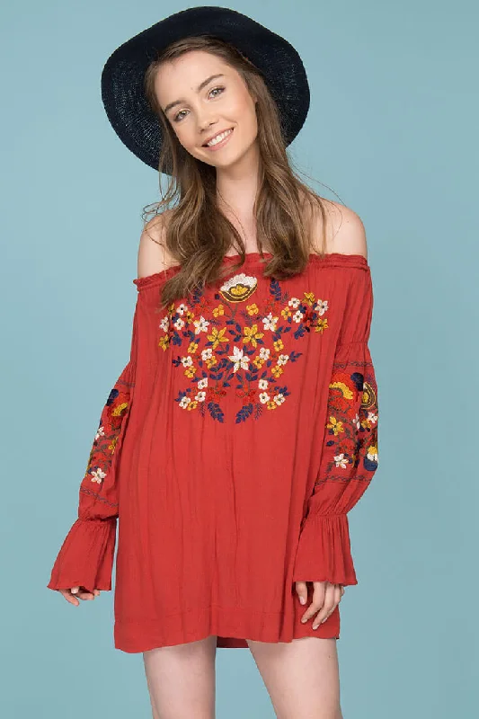 Saige Floral Day Dress Rust