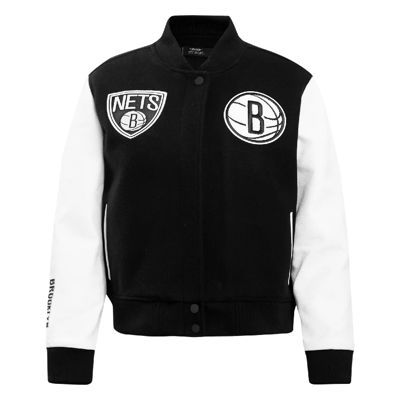 NBA BROOKLYN NETS CLASSIC WOOL WOMEN'S VARSITY JACKET (BLACK/WHITE)