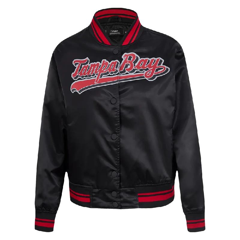 NFL TAMPA BAY BUCCANEERS SCRIPT TAIL WOMEN'S SATIN JACKET (BLACK/RED/BLACK)