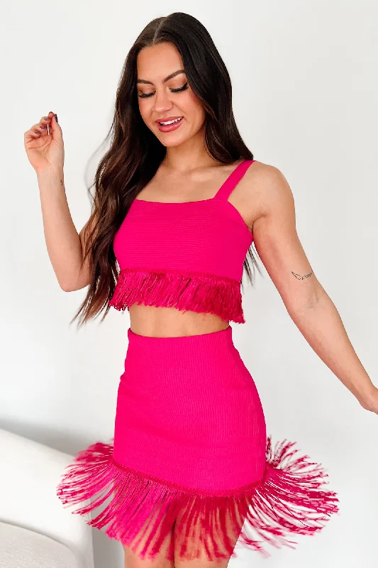 Spin Me Around Fringe Two-Piece Set (Fuchsia)