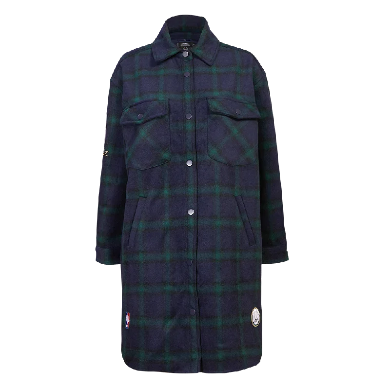 NBA MILWAUKEE BUCKS PRO PREP PLAID WOMEN'S JACKET (FOREST GREEN/MIDNIGHT NAVY)