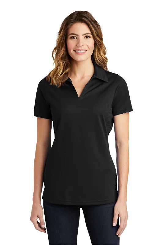 Sport-Tek Womens Active Mesh Moisture Wicking Short Sleeve Polo Shirt - Black