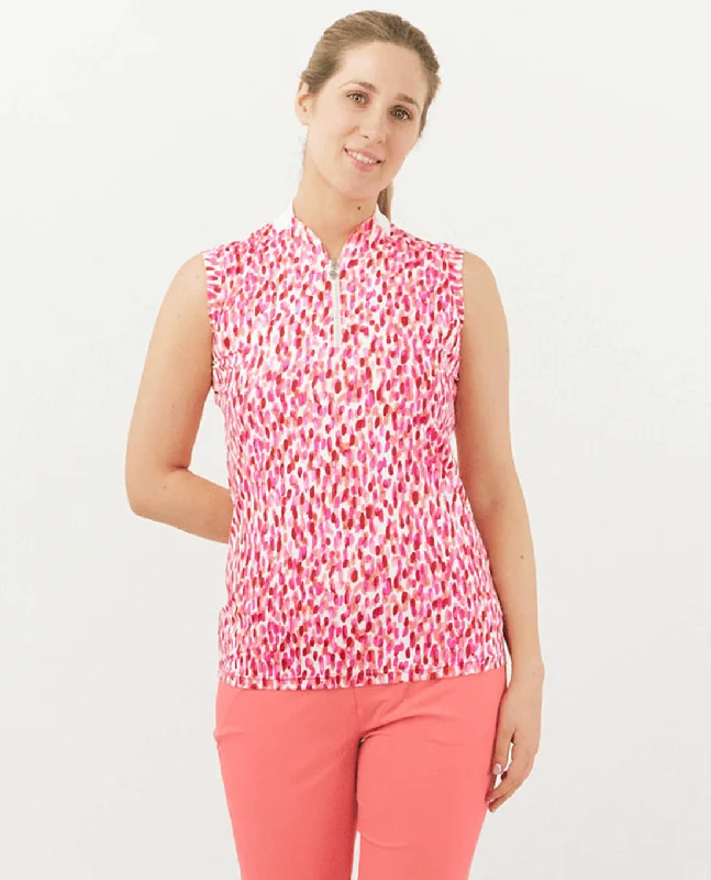 SIZE S - PURE GOLF Felicity Sleeveless Polo 030 Petal Polka