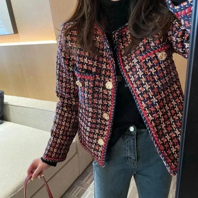 Weave Plaid Tweed Jacket Women