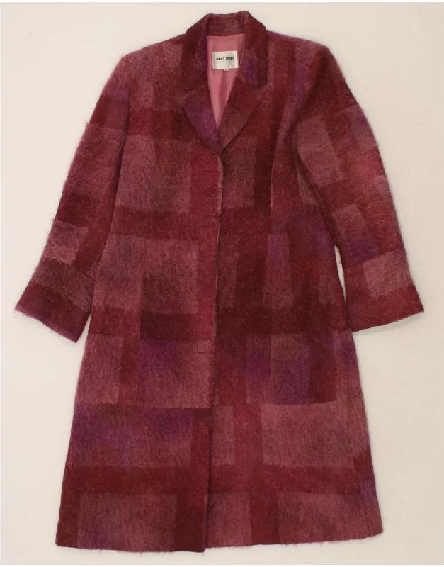 AIDEEN BODKIN Womens Overcoat UK 14 Medium Burgundy Patchwork Viscose