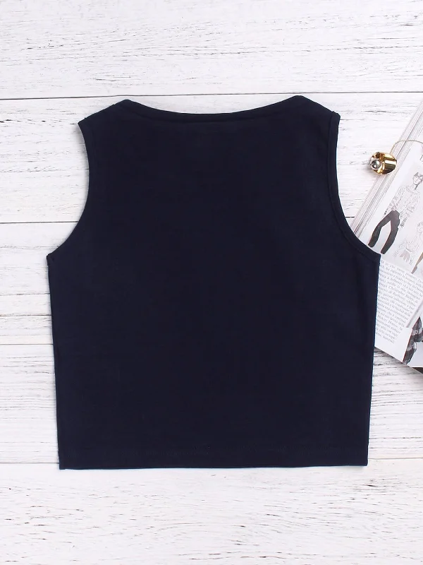 Custom Round Neck Cut Out Sleeveless Navy Tank Top