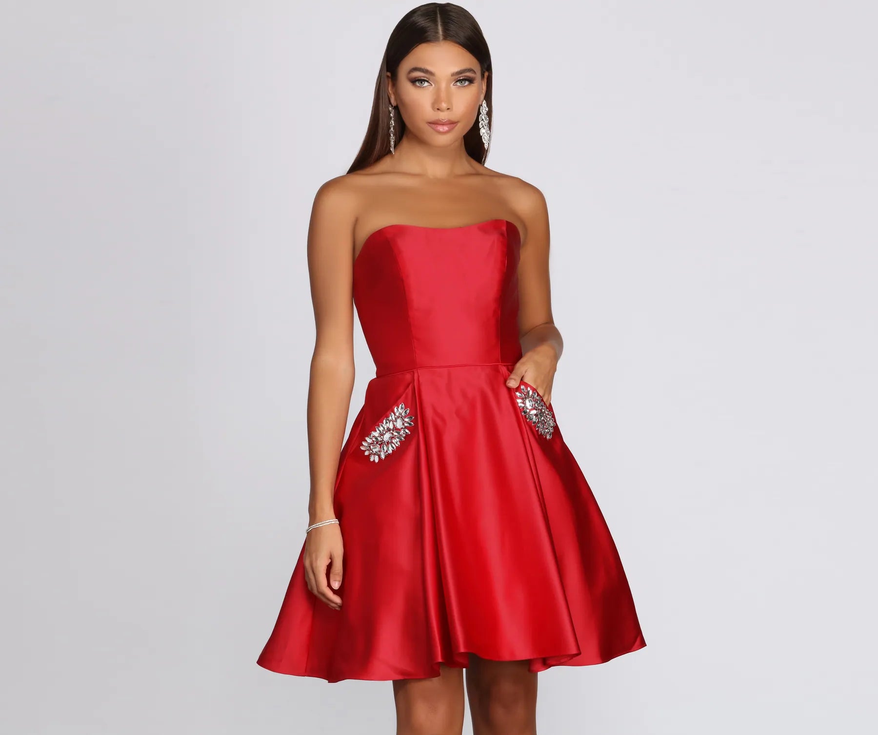 Bethany Formal Satin Rhinestone Dress