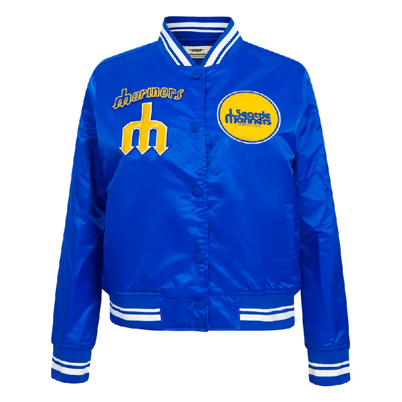 MLB SEATTLE MARINERS RETRO CLASSIC WOMEN'S RIB SATIN JACKET (ROYAL BLUE)